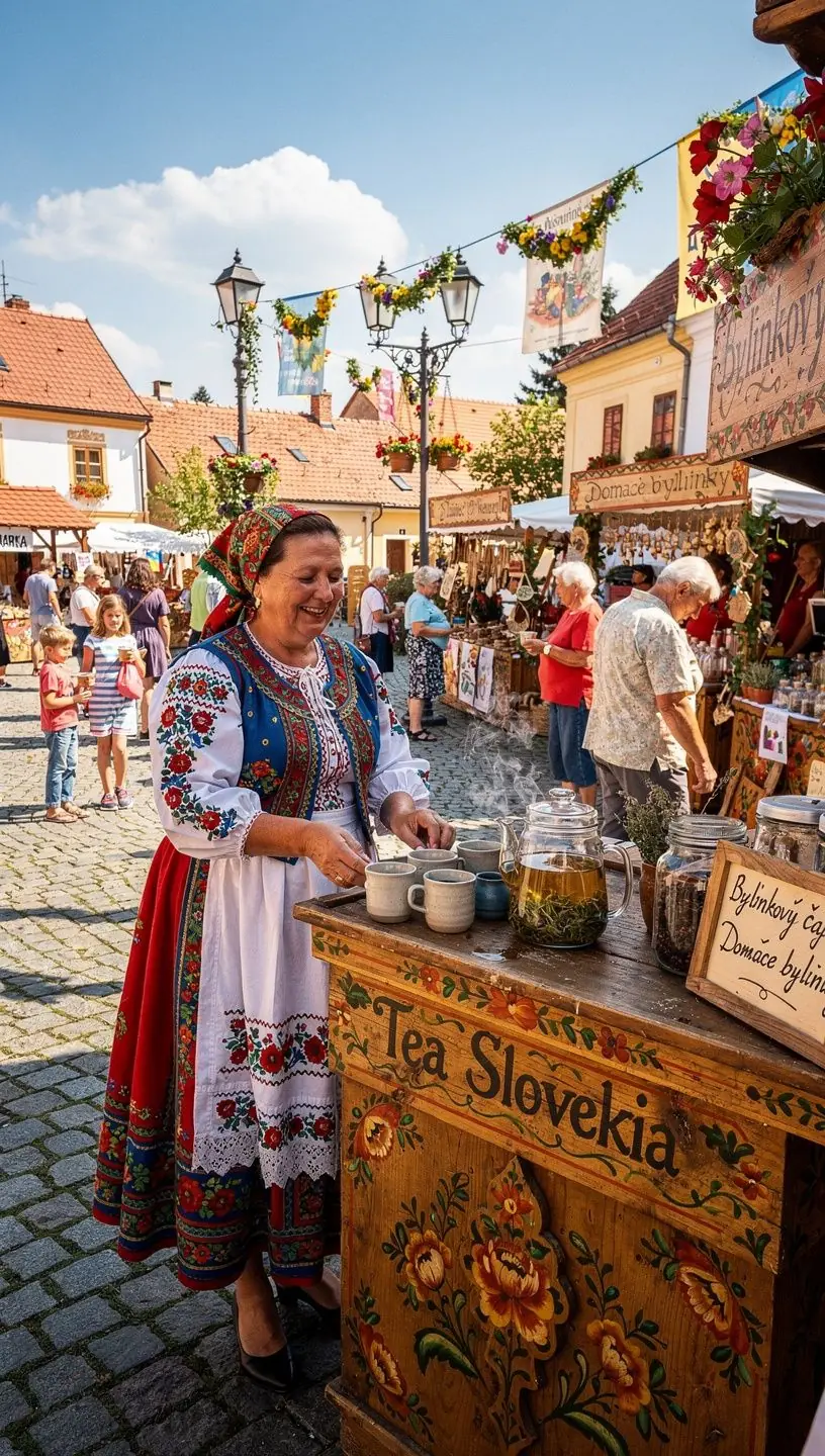 Pohľad na čajový set na terase s výhľadom na prírodu a hory