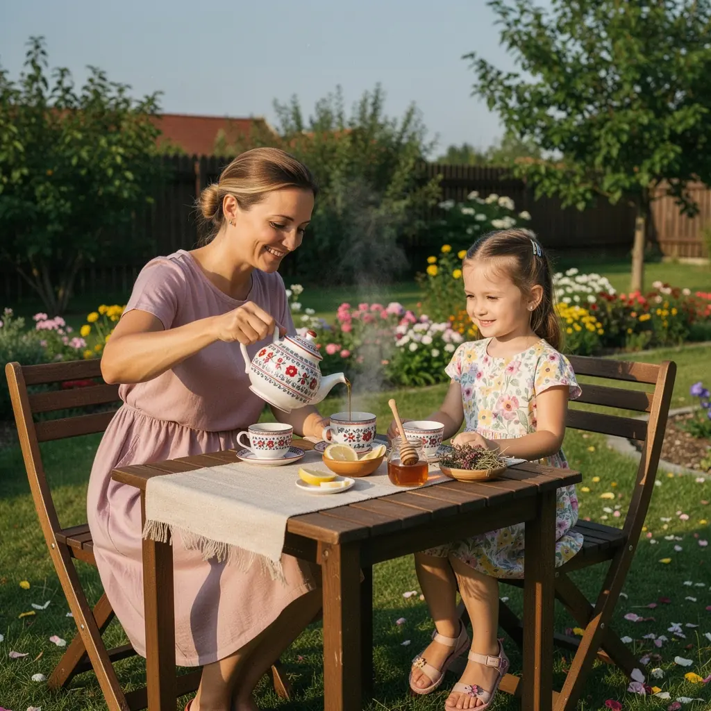 Zelená čajová konvička s elegantným pohárom na pozadí zamatovej látky.